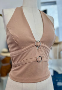 Ana White or Beige Elastic Halter O-Ring Top