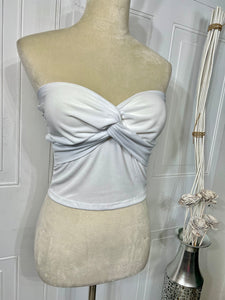 Graciel White Ribbed Front Twist Padded Tube Top