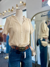 Load image into Gallery viewer, Makayla Effortless Hollow Out Knit Top Mandarin Neckline Button Down Top