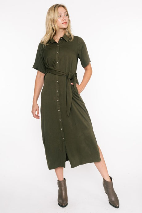 Chantell Olive or Chocolate Midi Shirt Dress