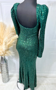 Adelay Champagne Gold, Violet Purple, Emerald Green Sequence Long Dress