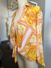 Load image into Gallery viewer, *CLEARANCE* Blush/Gold Long sleeve front tie Cardigan Inspired Top