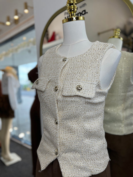 Darlinne Ivory Gold Buttons Vest