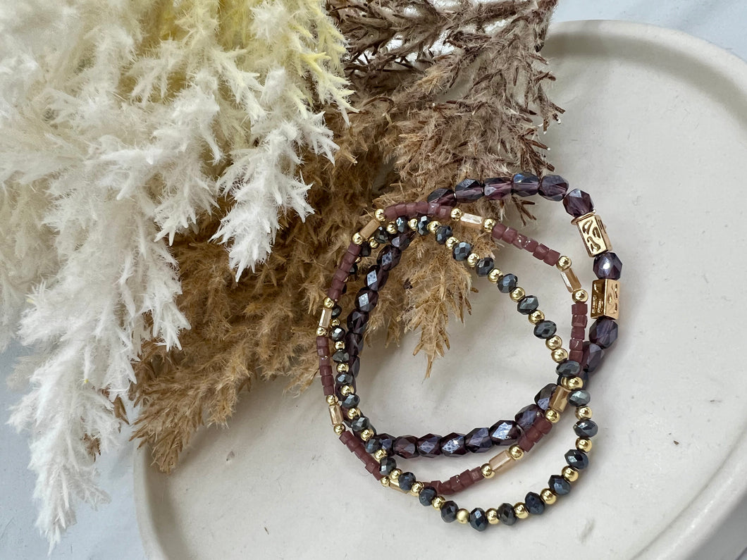 Jazmine Shades of Purple Beaded Bracelet Set