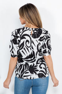 Penelope Black or Toffee Abstract Print Puff Sleeve Top