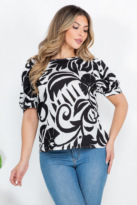 Penelope Black or Toffee Abstract Print Puff Sleeve Top