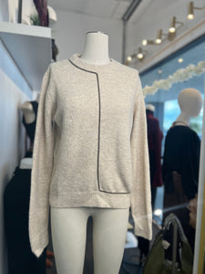 Vanessa Expresso and Oatmeal Round Neck wool blend /acrylic long sleeve sweater