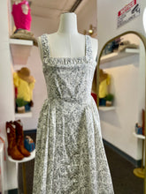 Load image into Gallery viewer, Olivia Long White and Steely Gray Flower Embedded Dress