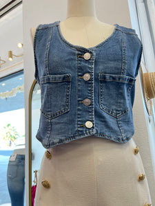 Jannett Denim Button Up Cropped Vest