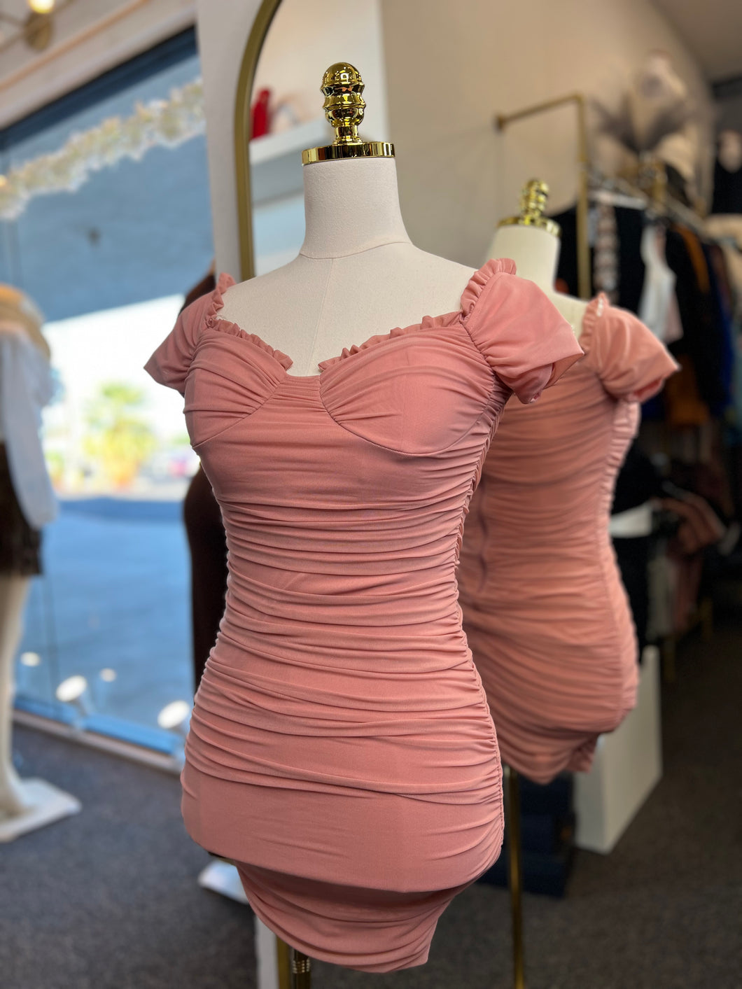 Soft Pink Rushing Bodycon Dress