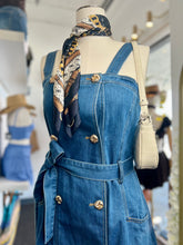 Load image into Gallery viewer, Valerie Medium Blue Tassel Denim Overall Belted Dress