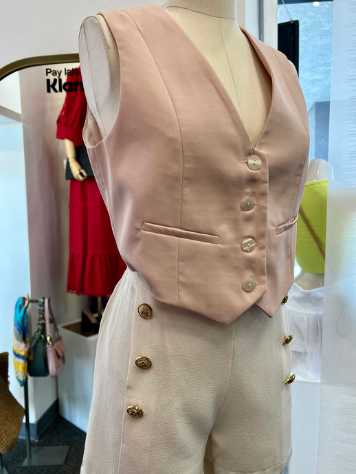 Tanya Pink, Black, and white Sleeveless V-Neck Button Down Vest