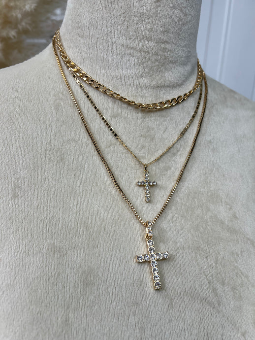 Yessenia Gold Multi Strand Crosses Necklace