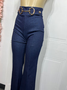 Denisse Dark Blue Stretchy Wide Leg Pants