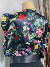 Load image into Gallery viewer, Maya Floral Black Surplice Sleeve Midi Dress