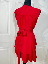 Load image into Gallery viewer, Stacy Red Surplice Tiered Sleeveless Midi Dress