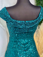 Load image into Gallery viewer, Farah Teal Sequence Off the Shoulder Evening Dress