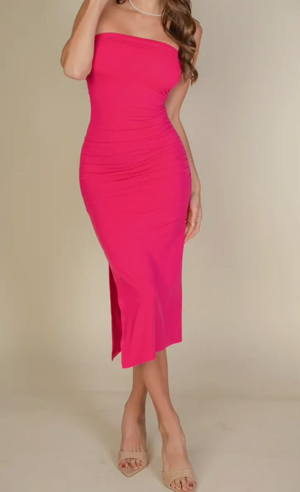 Savannah Pink or White Split Hem Tube Dress