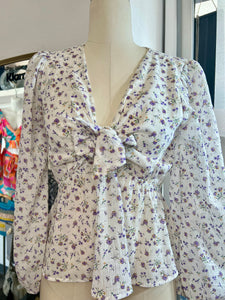 *CLEARANCE* Lilac Floral Front Tie Top