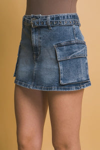 Bella Cargo Denim Mini Skirt with Adjustable Belt