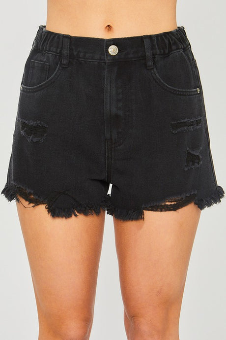 Devonna Distressed Denim Elastic Waist Band Shorts