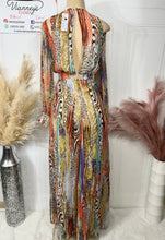 Load image into Gallery viewer, Mily Colorful Animal Print Maxi Dress with Side Slits ad Cute Gold Button Detail