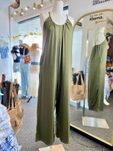 Load image into Gallery viewer, Sarah Olive Spaghetti Straped One-Piece Long Romper
