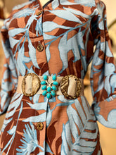Load image into Gallery viewer, Kelly Blue/Brown Buttoned Down Ruffled Dress