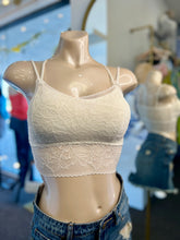 Load image into Gallery viewer, Leslie Black, White, Peach, and Dusty Lavendar Floral Laced Scalloped Bralette