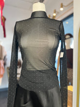 Load image into Gallery viewer, Elisse Black Long Sleeve Shimmery Mesh Top