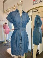 Load image into Gallery viewer, Kendra Button Down Self Tie Denim Short Dress