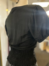 Load image into Gallery viewer, Denisse Black Short Sleeve Smocked Waist Crop Top