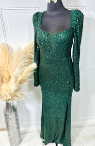 Adelay Plus Champagne Gold, Violet Purple, Emerald Green Long Sequence Dress