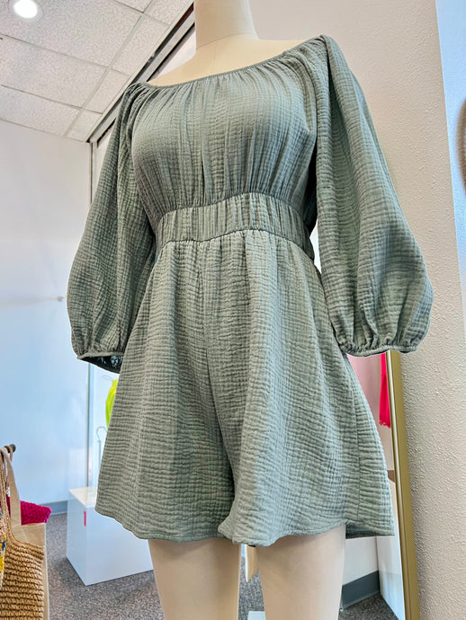 Eloise Sage 3/4 Sleeves Romper Off shoulders