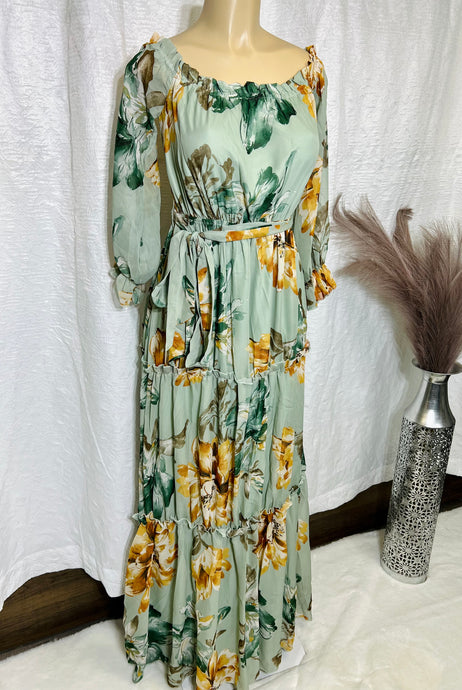 Veronica Sage Off The Shoulder Floral Chiffon Maxi Dress