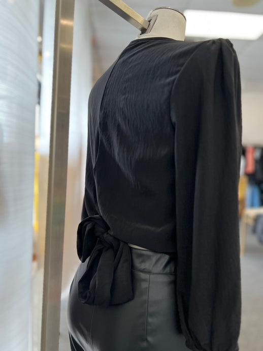 Lizz Black Long Sleeve Tie Back Blouse