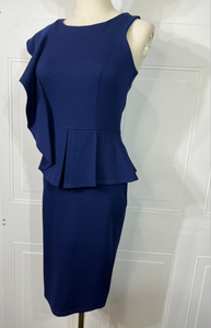 Sasha Black or Navy Blue One Shoulder Ruffle Sleeveless Midi Dress