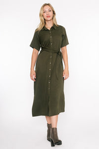 Chantell Olive or Chocolate Midi Shirt Dress