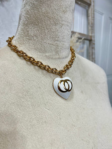 Gia Gold Chunky Necklace with White Heart Design