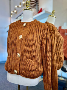 Kitzia Knit Rust Sweater Gold Buttoned