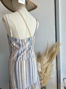 Stacey Navy Combo Linen Long Dress