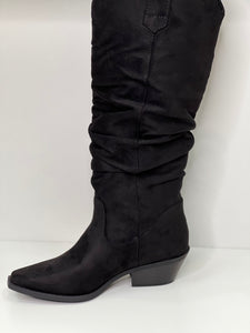 Sophie Black Suede Western Chunky Boot