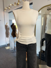 Load image into Gallery viewer, Jenny Black or Off White Sleeveless Round Neck Cinched Self Side Tie Side Keyhole Opening