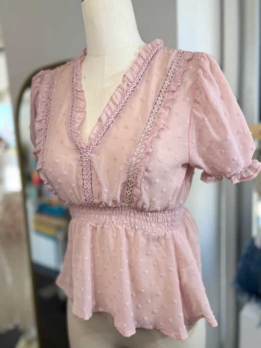 Clearance** Mauve Smocked Sleeved Flowy Waistline and Sleeves Top
