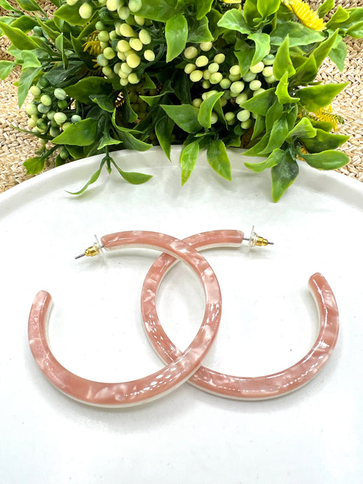 Liah Peach and White Marble Acrylic Post Back Hoops