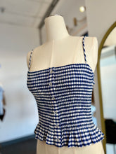 Load image into Gallery viewer, Stacy Navy and Ivory Gingham Spaghetti Strap Top