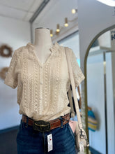 Load image into Gallery viewer, Makayla Effortless Hollow Out Knit Top Mandarin Neckline Button Down Top
