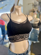 Load image into Gallery viewer, Leslie Black, White, Peach, and Dusty Lavendar Floral Laced Scalloped Bralette