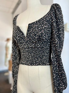 Kiara Black Ditsy Floral Print Crop