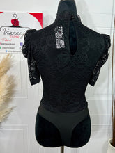 Load image into Gallery viewer, *CLEARANCE* Miranda Mauve or Black Puff Sleeve Lace Keyhole Front Bodysuit